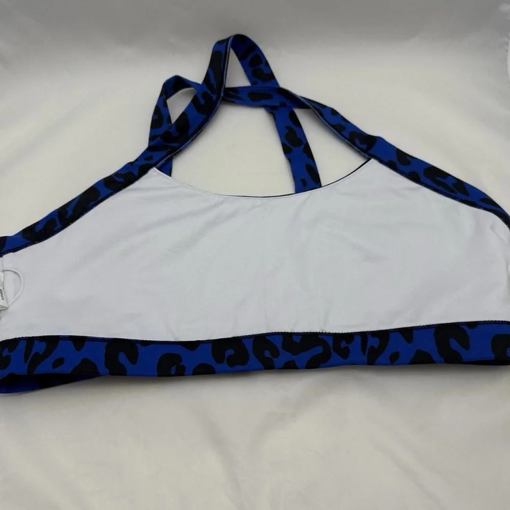 Barbells & Pizza Blue Leopard Print Sports Bra Women’s XL Crossback Activewear